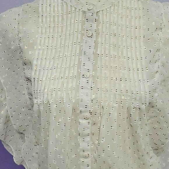 Max Ivory Swiss Dots Pintuck Flutter Sleeves Boho Romantic Button Down Top - Picture 2 of 8